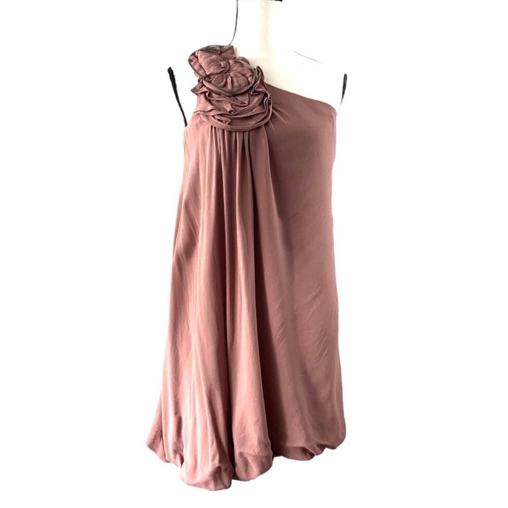 BCBGMaxazria One-Shoulder Mauve Dress with Floral Detail
